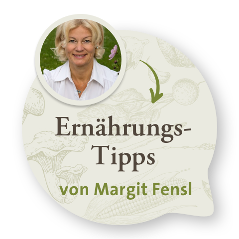 Der Text „Ernährungs-Tipps von Margit Fensl“.