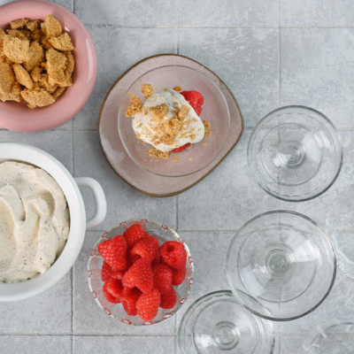 Schichten des Tiramisus in einem Glas