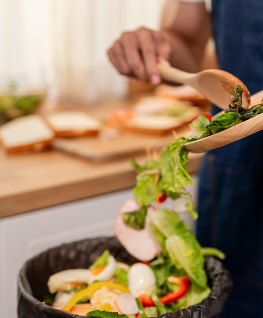 Bio-Salat wird in den Müll geworfen.