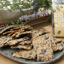 Selbstgemachte Kracker aus Bio-Leinsaat und Kürbiskernen von Ja! Natürlich.
