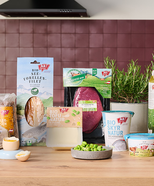 Tiere und pflanzliche Proteinquellen in Ja! Natürlich Produkten.