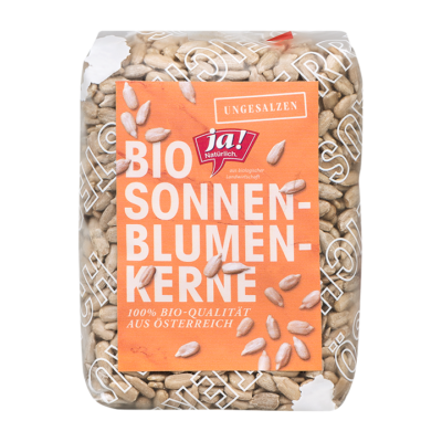 Eine Packung Ja! Natürlich Bio-Sonnenblumenkerne.