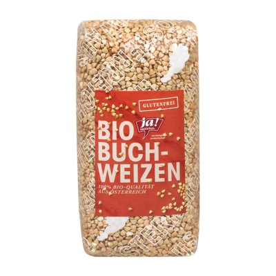 Eine Packung Ja! Natürlich Bio-Buchweizen.