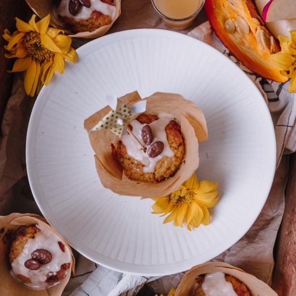 Apfel-Kürbismuffins mit Apfel-Ingwer Glasur