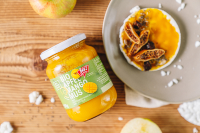 Süße Reiswaffeln mit Apfel-Mango Mus