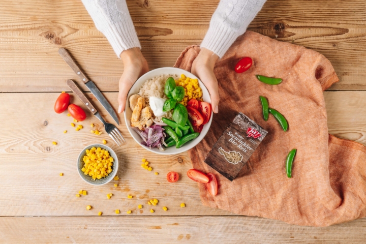 Bunte Burrito Bowl mit Bio-Reis