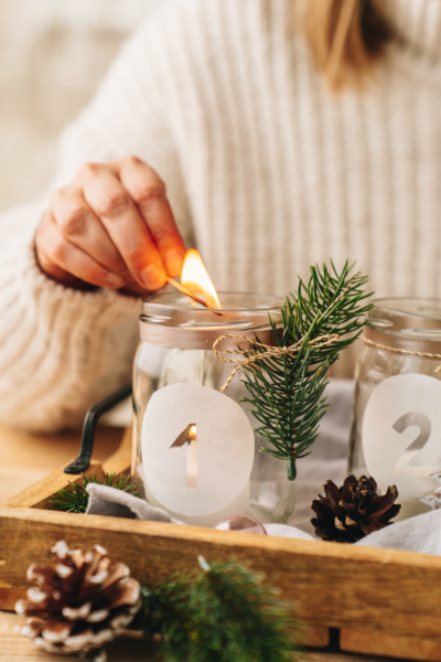 DIY Adventkranz aus Joghurtgläsern