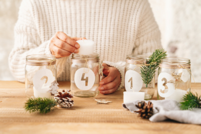 DIY Adventkranz aus Joghurtgläsern