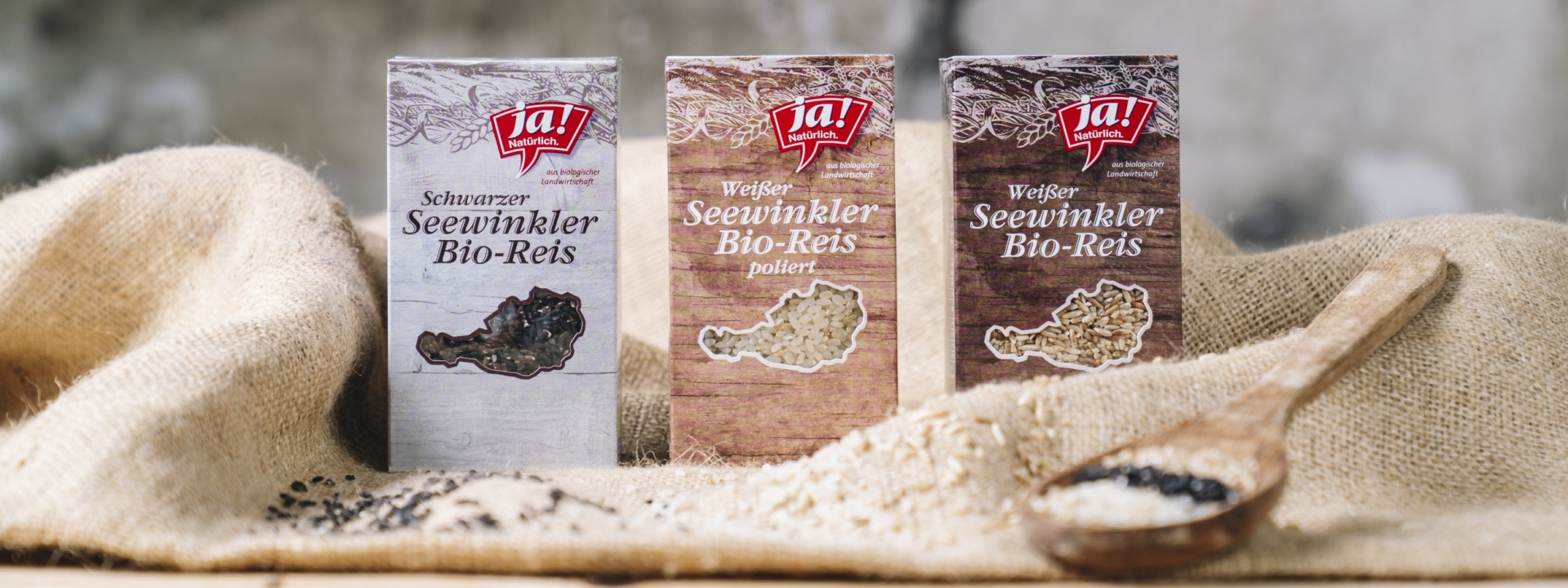 Diverse Sorten Ja! Natürlich Bio-Seewinkler Reis.