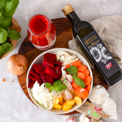 Brotknödel aus altbackenem Brot auf Ratatouille