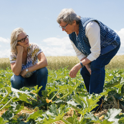 Zwei Personen betrachten das Feld.