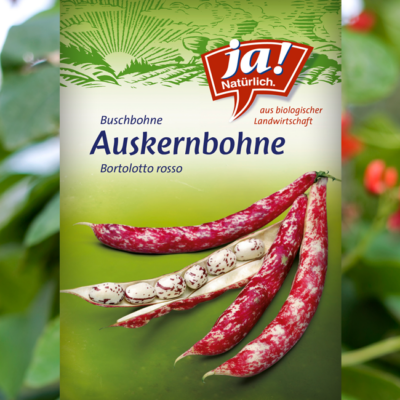 Packung Ja! Natürlich Bio-Auskernbohnen-Samen.