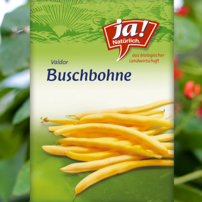 Packung Ja! Natürlich Bio-Buschbohnen-Samen.