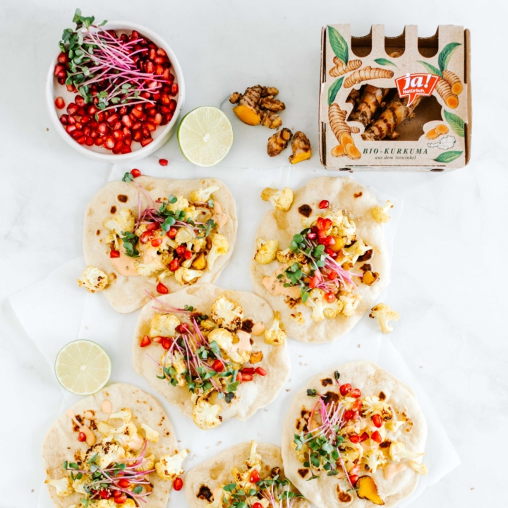 vegane Tacos mit Karfiol-Kurkuma-Füllung